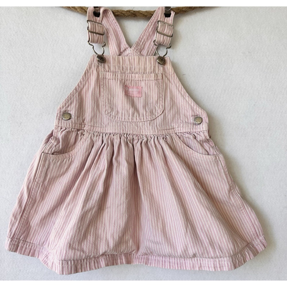 OshKosh Striped Denim Overall Dress Pink 2T Girls Sweet
